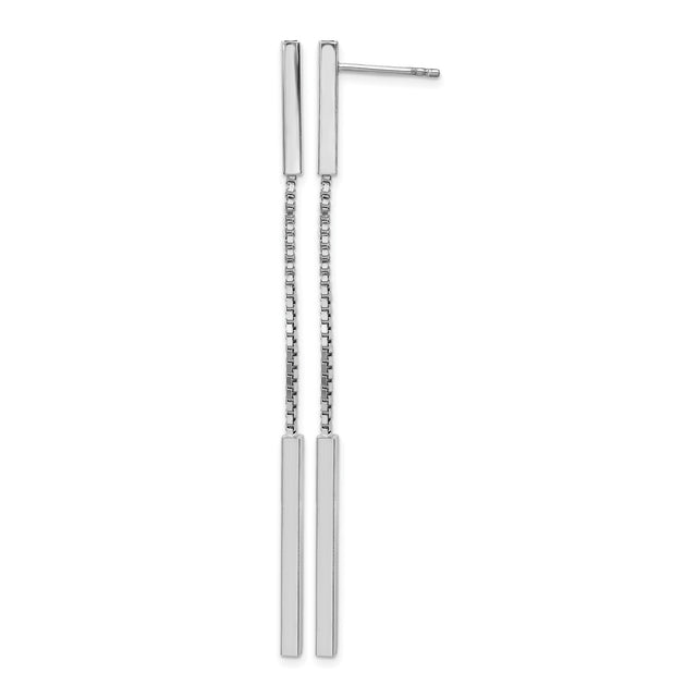 Sterling Silver Drop Earrings with Box Chain and Vertical Bar Design, Modern Minimalist Style
