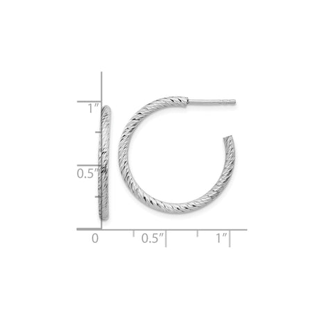 Sterling Silver Hoop Earrings, Textured Diamond Cut with Polished Finish, Lightweight Round Design