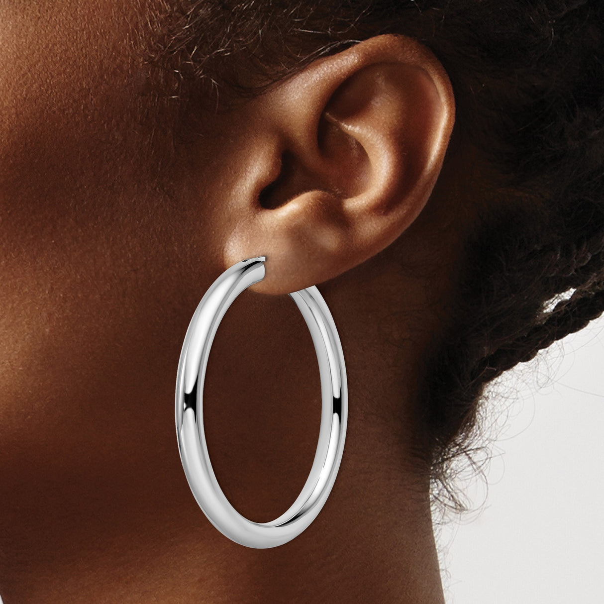 Sterling Silver Hoop Earrings, Medium to Large Size, Polished Tube Design for Women