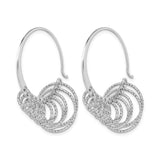 Sterling Silver Dangle Hoop Earrings with Textured Asymmetrical Circular Loops, Boho Style
