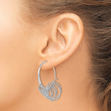 Sterling Silver Dangle Hoop Earrings with Textured Asymmetrical Circular Loops, Boho Style