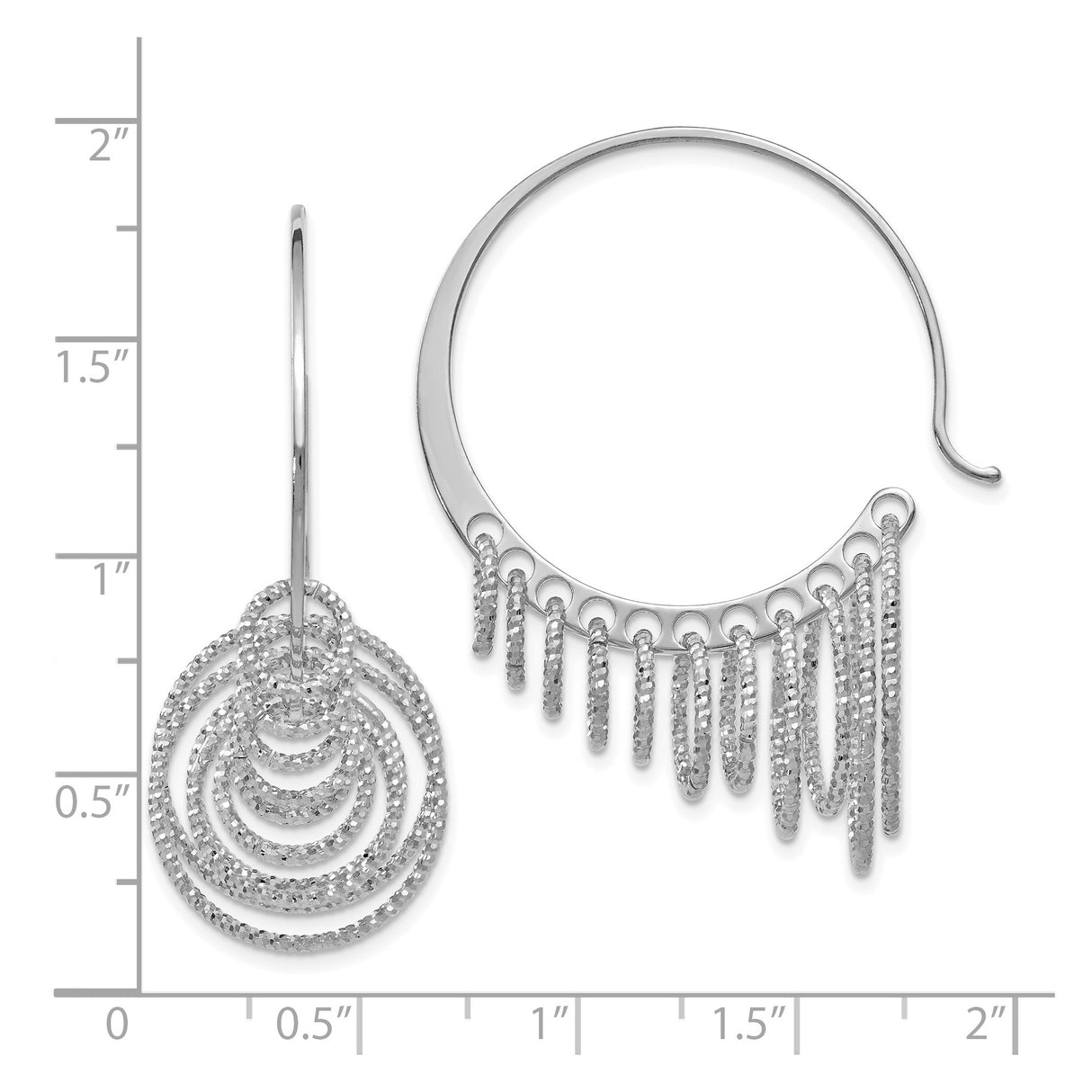 Sterling Silver Dangle Hoop Earrings with Textured Asymmetrical Circular Loops, Boho Style