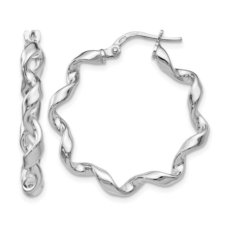 Sterling Silver Hoop Earrings, Twisted Rope Design, Lightweight Modern Style for Women