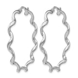 Sterling Silver Hoop Earrings, Twisted Wavy Sculptural Design, Lightweight Modern Jewelry