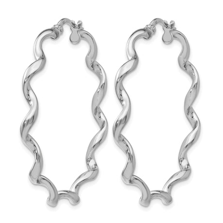 Sterling Silver Hoop Earrings, Twisted Wavy Sculptural Design, Lightweight Modern Jewelry