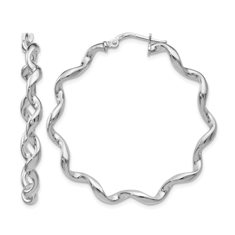 Sterling Silver Hoop Earrings, Twisted Wavy Sculptural Design, Lightweight Modern Jewelry