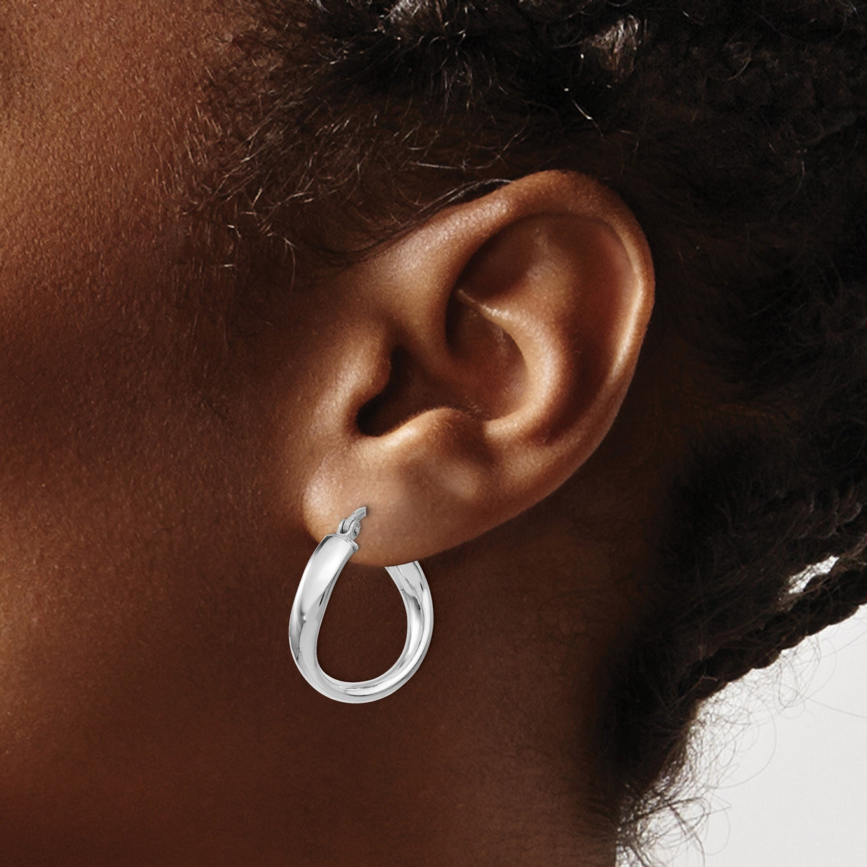 Sterling Silver Twisted Hoop Earrings, Polished Lightweight Modern Design for Women