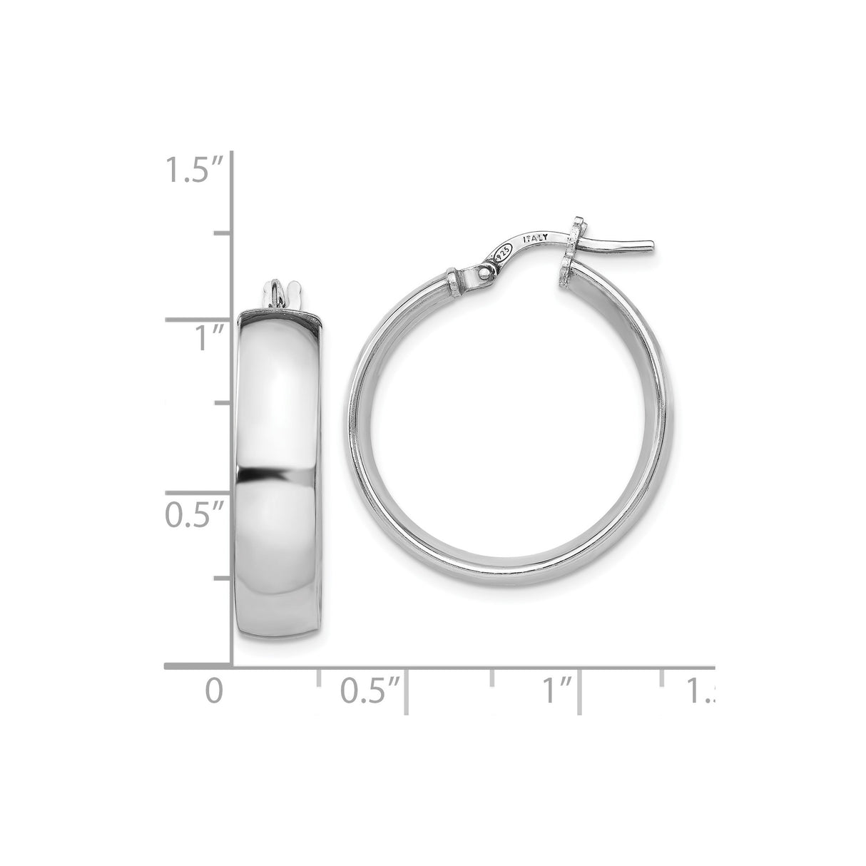 Sterling Silver Hoop Earrings, Polished Finish, Hinged Clasp, Minimalist Mid-Size Style for Women