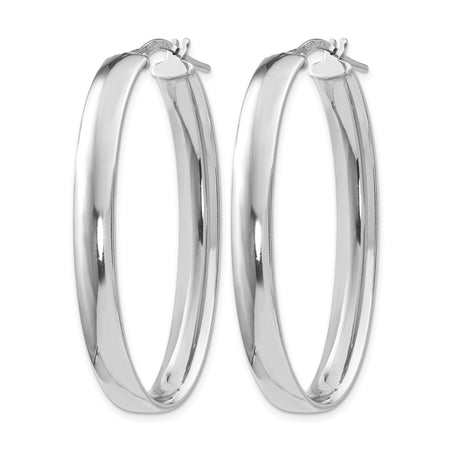 Sterling Silver Oval Hoop Earrings with Polished Finish and Hinged Design for Women