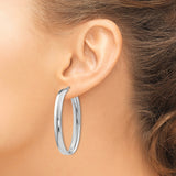 Sterling Silver Oval Hoop Earrings with Polished Finish and Hinged Design for Women
