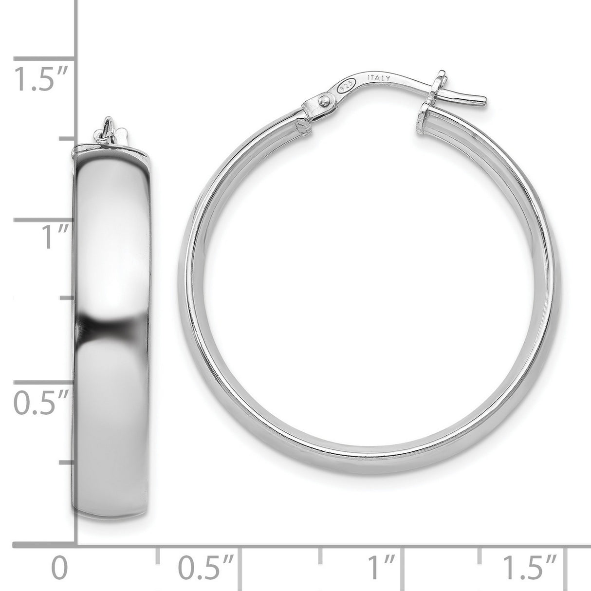 Sterling Silver Hoop Earrings with Hinged Clasp, Polished Wide Band, Classic Minimalist Style
