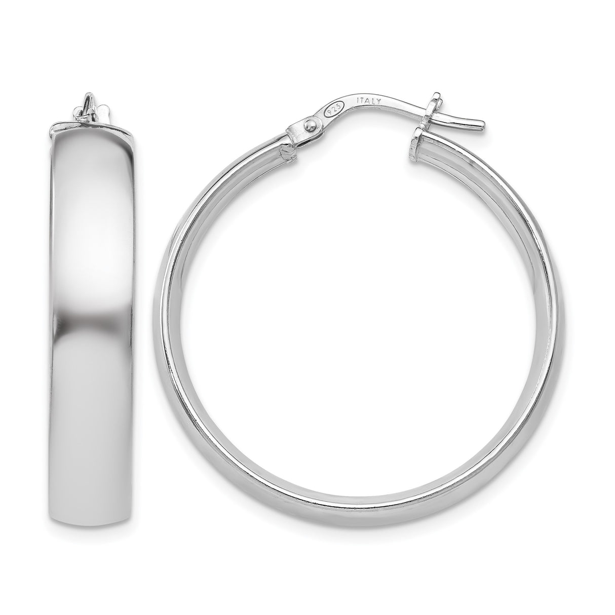 Sterling Silver Hoop Earrings with Hinged Clasp, Polished Wide Band, Classic Minimalist Style