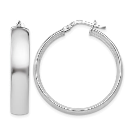 Sterling Silver Hoop Earrings with Hinged Clasp, Polished Wide Band, Classic Minimalist Style