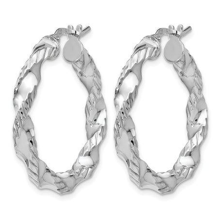 Sterling Silver Twisted Hoop Earrings with Textured and Polished Two-Tone Finish