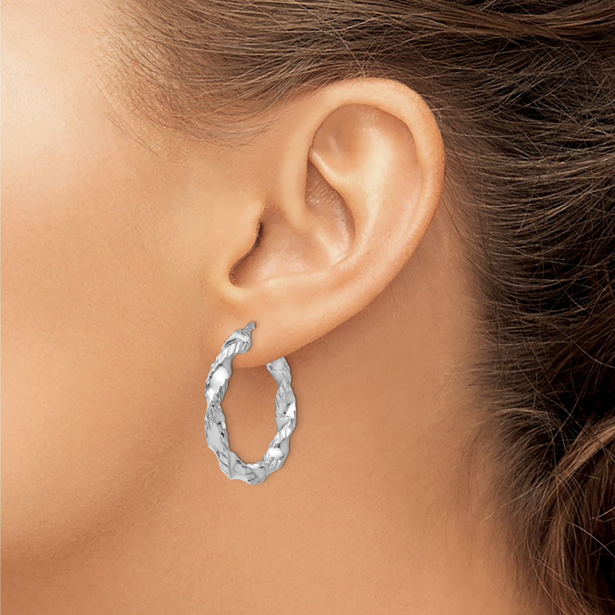 Sterling Silver Twisted Hoop Earrings with Textured and Polished Two-Tone Finish