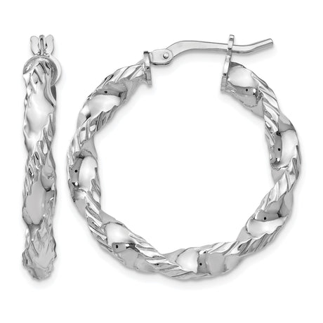 Sterling Silver Twisted Hoop Earrings with Textured and Polished Two-Tone Finish