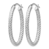 Sterling Silver Oval Hoop Earrings, Textured Diamond Cut, Lightweight Modern Style for Women