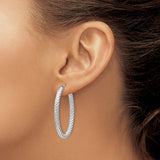 Sterling Silver Oval Hoop Earrings, Textured Diamond Cut, Lightweight Modern Style for Women