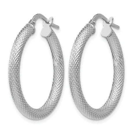 Sterling Silver Hoop Earrings, Woven Textured Diamond Cut Round Design with Locking Clasp