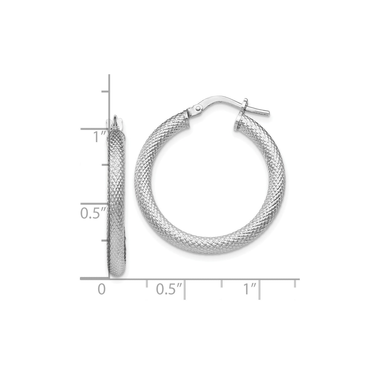 Sterling Silver Hoop Earrings, Woven Textured Diamond Cut Round Design with Locking Clasp