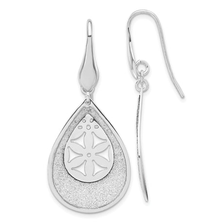Sterling Silver Teardrop Dangle Earrings with Cutout Sand Dollar Design and Textured Finish