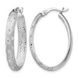 Sterling Silver Oval Hoop Earrings with Textured Star Pattern and Diamond Cut Detail