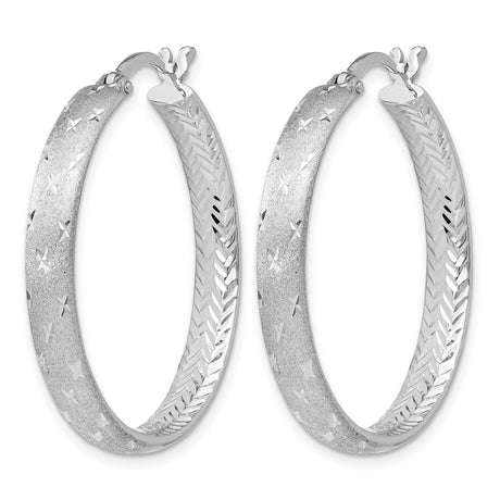 Sterling Silver Hoop Earrings with Diamond-Cut Chevron and Star Pattern