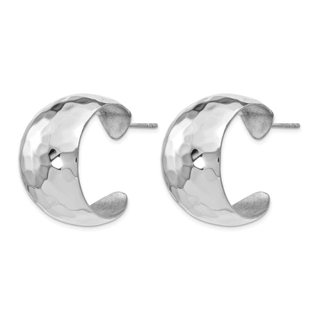 Sterling Silver Hoop Earrings, Hammered Wide Domed Design with Polished Finish