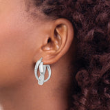 Sterling Silver Twisted Hoop Earrings with Diamond Cut Textured Design, Polished Finish