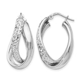 Sterling Silver Twisted Hoop Earrings with Diamond Cut Textured Design, Polished Finish