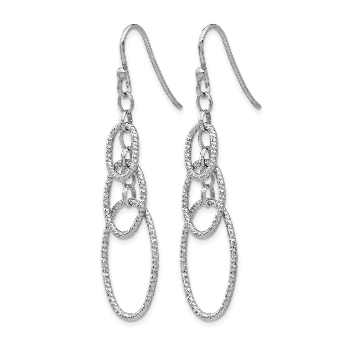 Sterling Silver Dangle Earrings with Textured Interlocking Oval Links in Cascading Drop Design