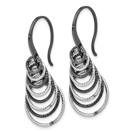 Sterling Silver Dangle Earrings with Layered Teardrop Design and Hammered Textured Hoops