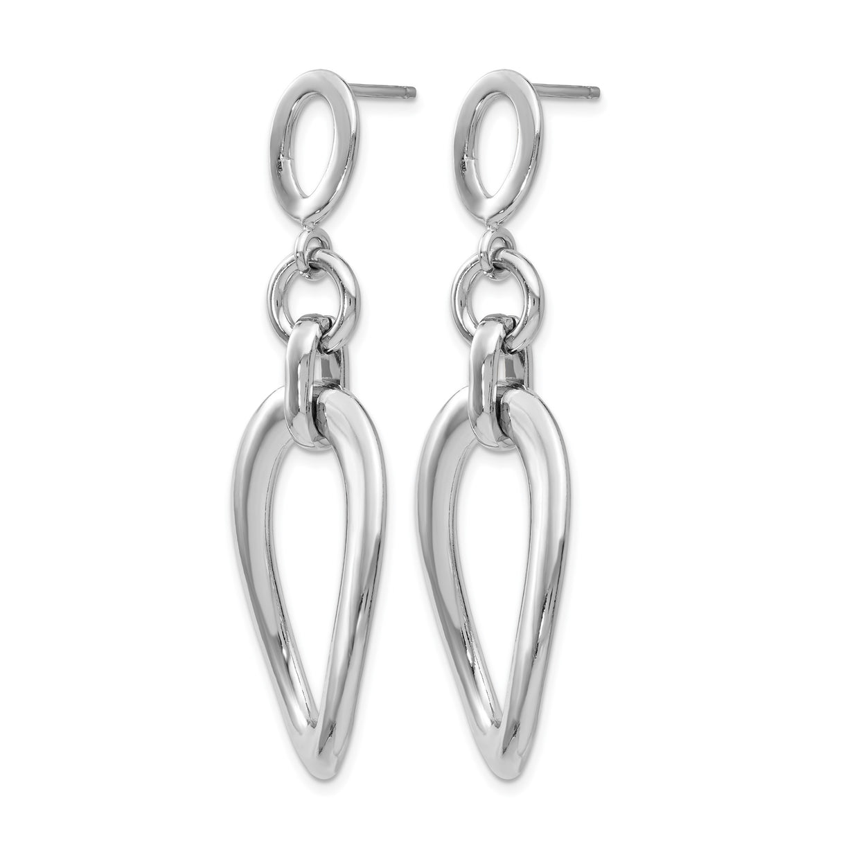 Sterling Silver Dangle Earrings with Abstract Oval and Teardrop Shapes, Modern Geometric Style