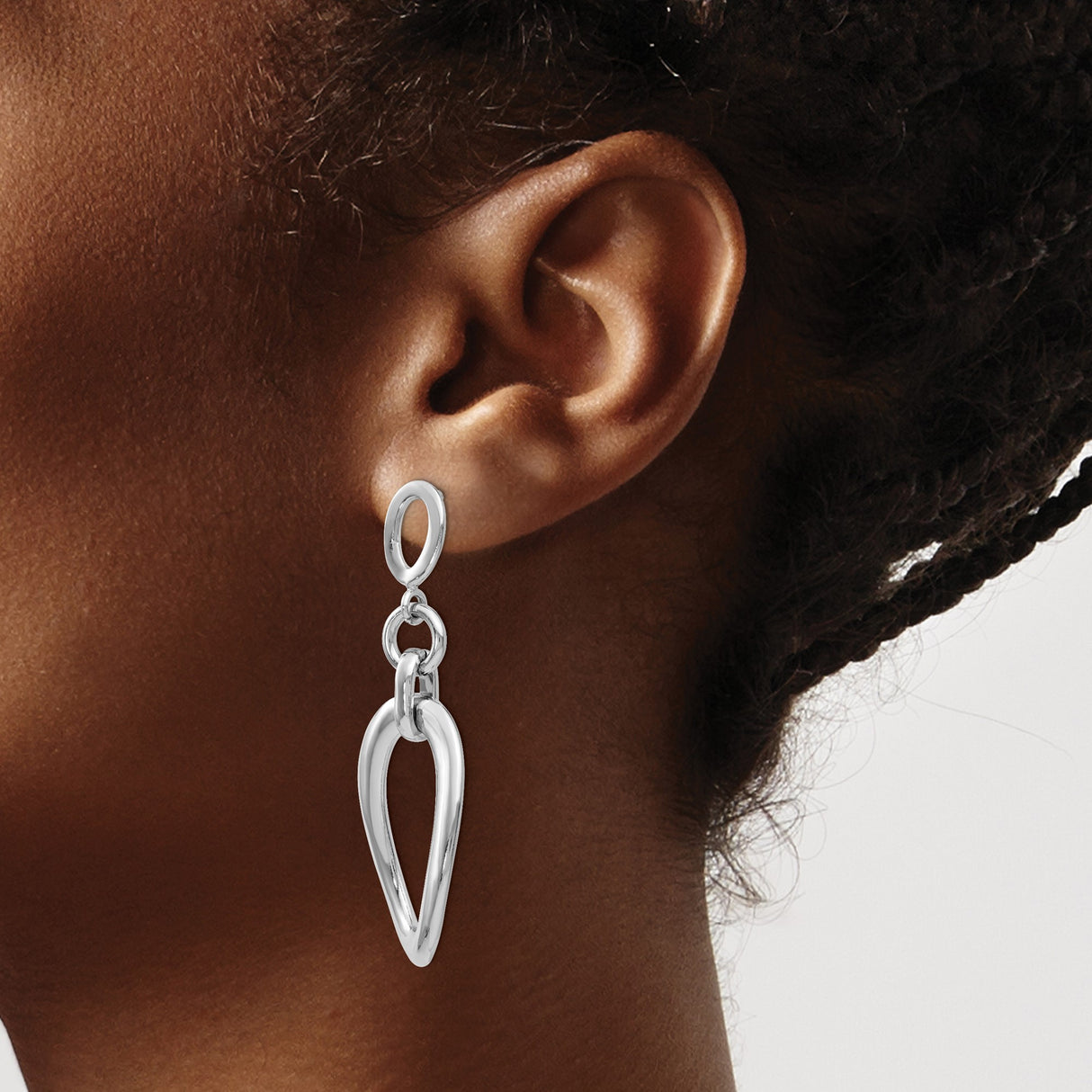 Sterling Silver Dangle Earrings with Abstract Oval and Teardrop Shapes, Modern Geometric Style
