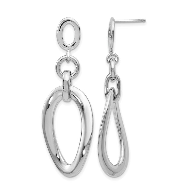 Sterling Silver Dangle Earrings with Abstract Oval and Teardrop Shapes, Modern Geometric Style