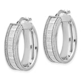 Sterling Silver Oval Hoop Earrings with Polished and Diamond-Cut Striped Texture