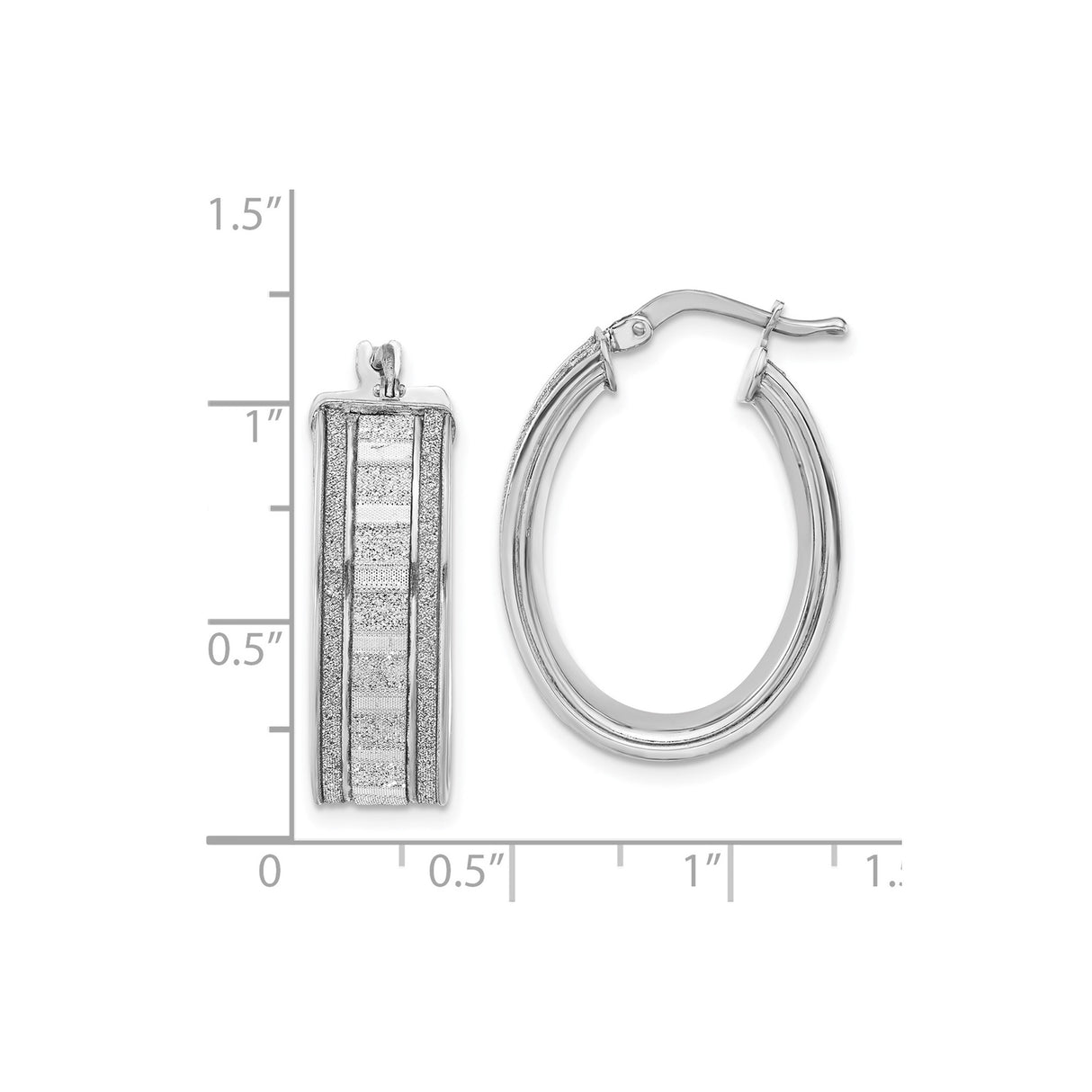 Sterling Silver Oval Hoop Earrings with Polished and Diamond-Cut Striped Texture