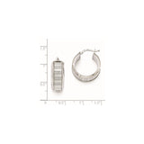 Sterling Silver Hoop Earrings, Wide Band with Brushed and Glitter Accents