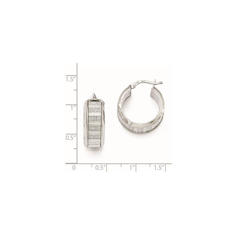 Sterling Silver Hoop Earrings, Wide Band with Brushed and Glitter Accents