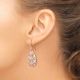 Sterling Silver Teardrop Dangle Earrings with Rose Gold Plating, Floral Filigree Design