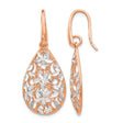 Sterling Silver Teardrop Dangle Earrings with Rose Gold Plating, Floral Filigree Design