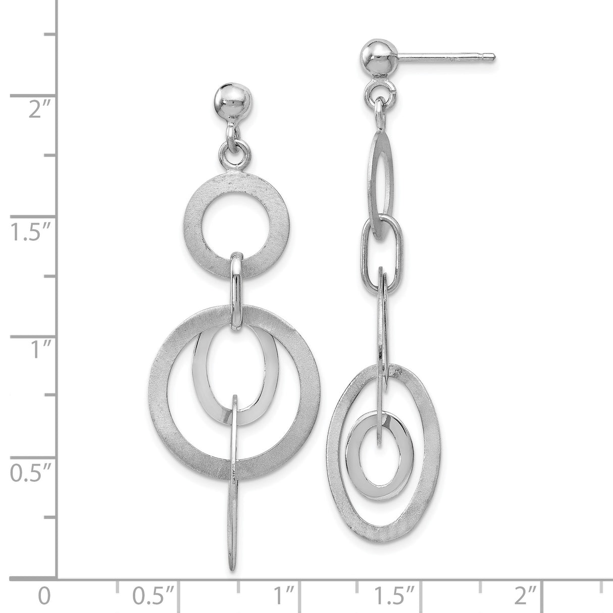 Sterling Silver Dangle Earrings with Interlocking Circles and Ovals, Modern Geometric Design