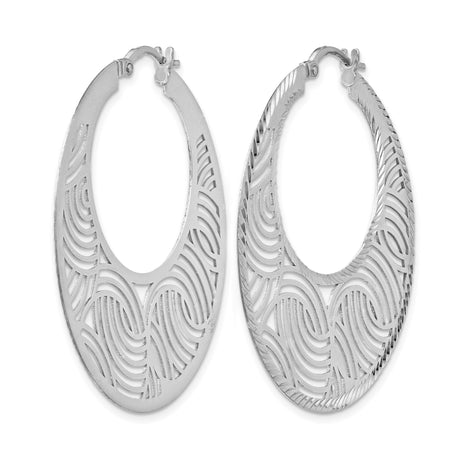 Sterling Silver Hoop Earrings with Swirl Cutout Design and Textured Edges