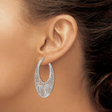 Sterling Silver Hoop Earrings with Swirl Cutout Design and Textured Edges