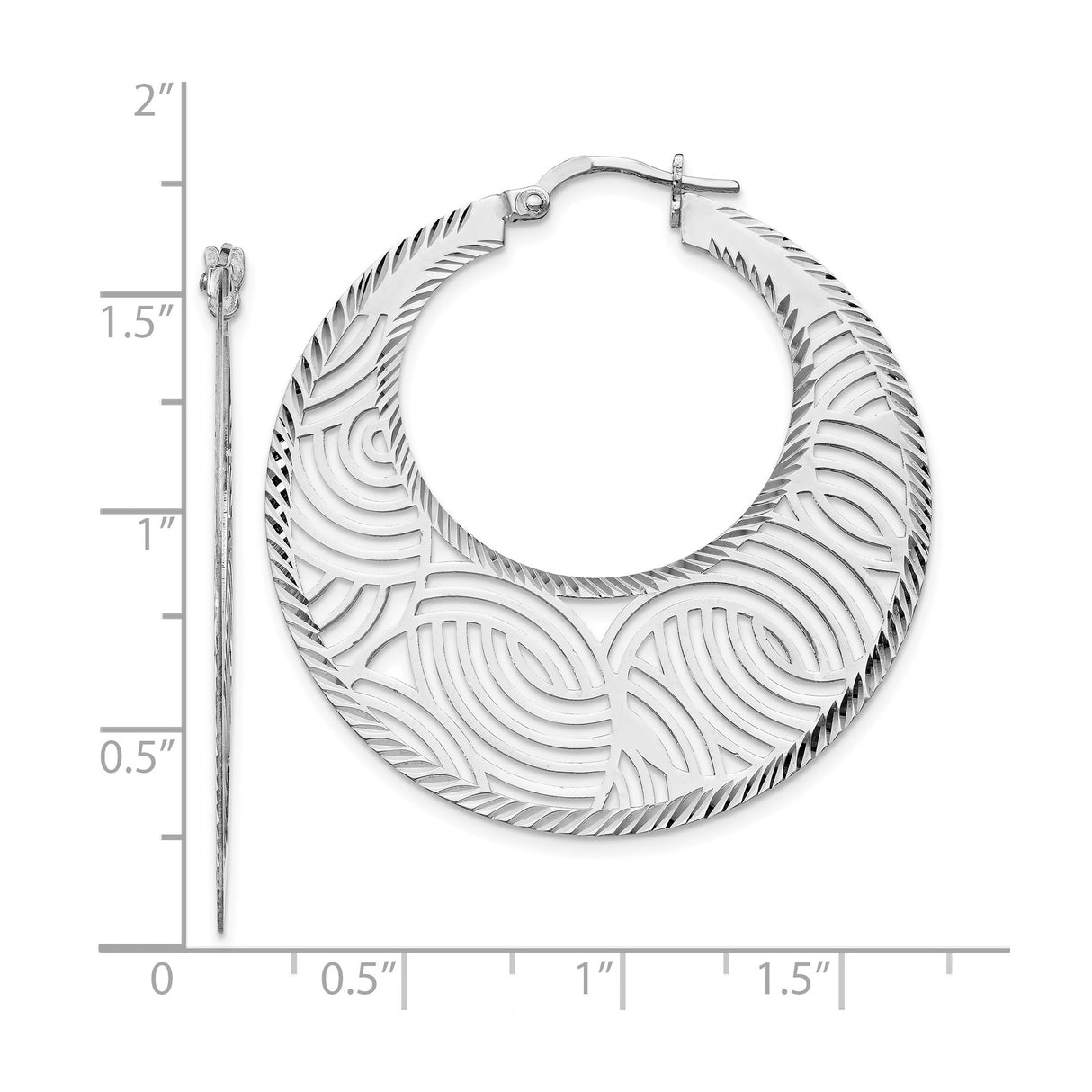 Sterling Silver Hoop Earrings with Swirl Cutout Design and Textured Edges