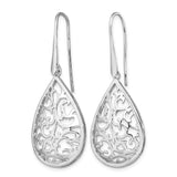 Sterling Silver Teardrop Dangle Earrings with Filigree Vine and Floral Openwork Design
