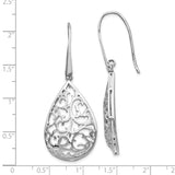 Sterling Silver Teardrop Dangle Earrings with Filigree Vine and Floral Openwork Design