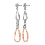 Sterling Silver Dangle Earrings with Rose Gold Accents, Asymmetrical Oval and Teardrop Design