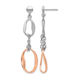 Sterling Silver Dangle Earrings with Rose Gold Accents, Asymmetrical Oval and Teardrop Design