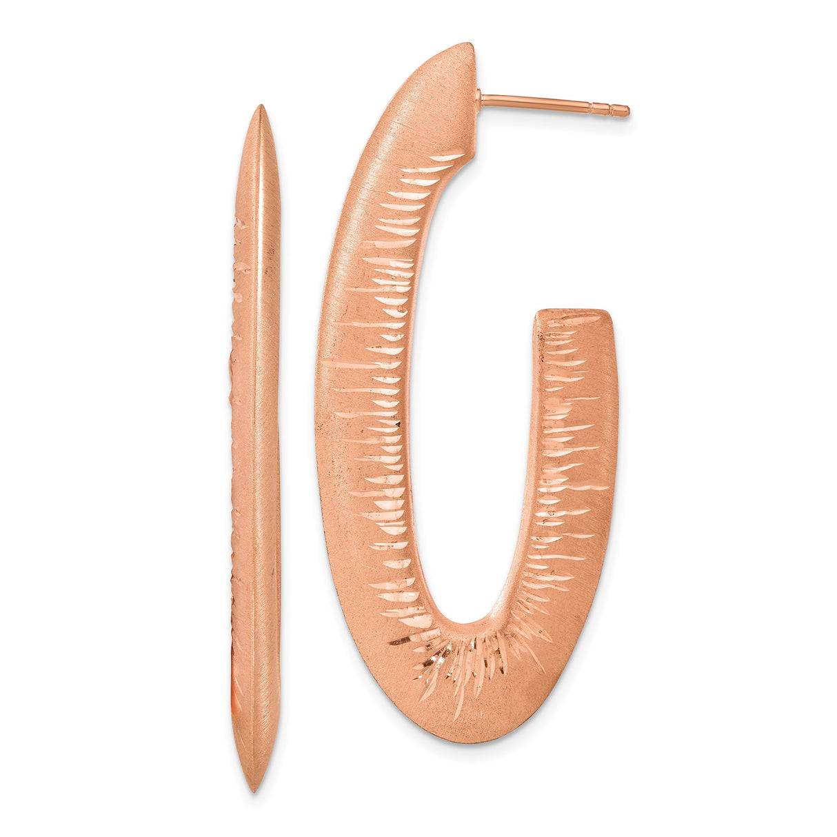Sterling Silver Hoop Earrings, Textured Nail Design with Hammered Finish, Chunky U-Shape Hoops